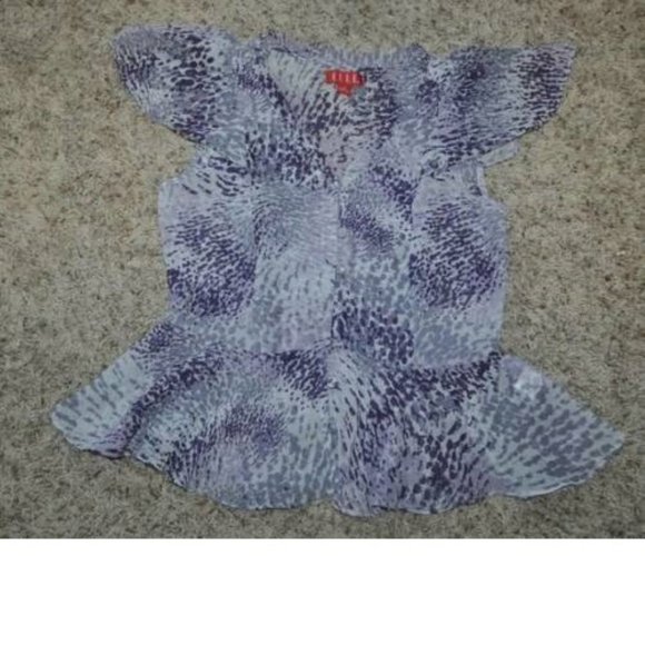 Womens Chiffon Blouse Elle Purple Animal Print X-Small Short Sleeve Button Front - Picture 1 of 3